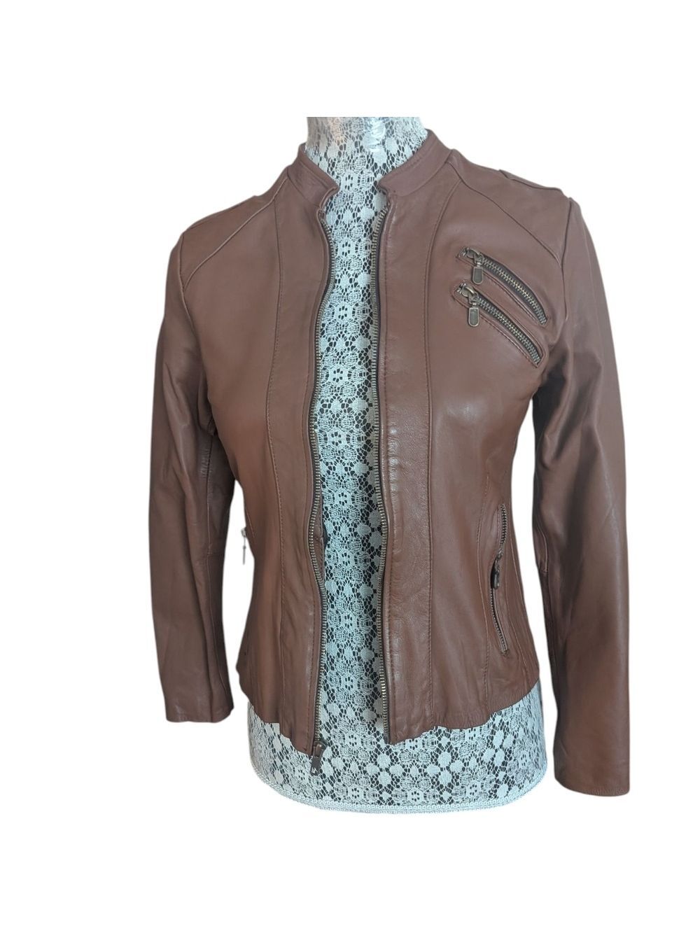 FELDINI Women's Brown Ovino Leather Jacket - Picture 2 of 11